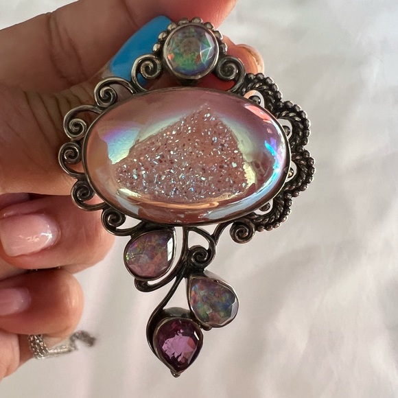 Sajen Druzy and semi precious stone necklace in SS with double chain necklace. - Picture 5 of 13